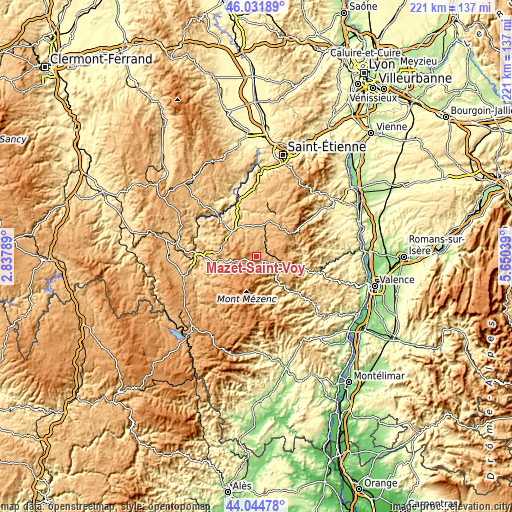 Topographic map of Mazet-Saint-Voy