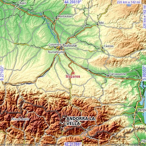 Topographic map of Mazères