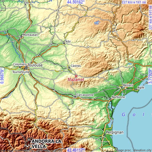 Topographic map of Mazamet