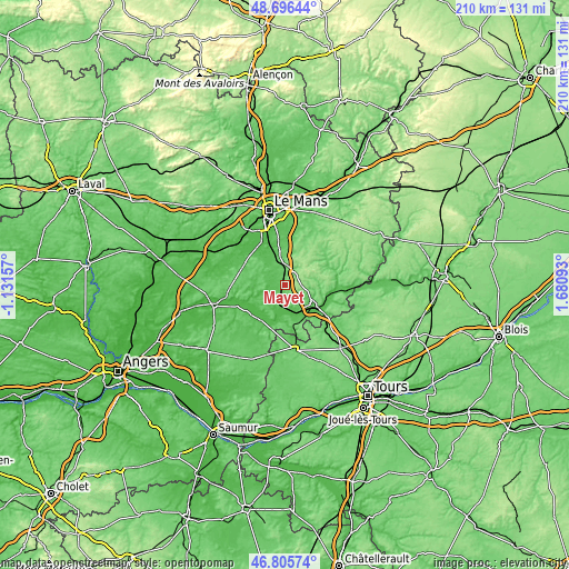 Topographic map of Mayet