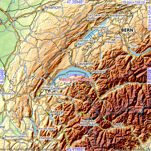 Topographic map of Maxilly-sur-Léman