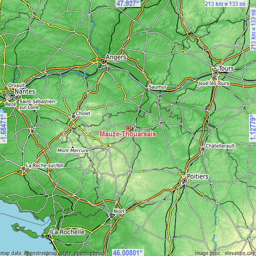 Topographic map of Mauzé-Thouarsais