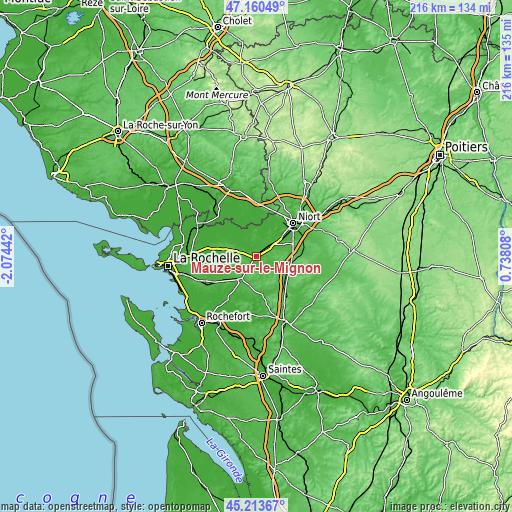 Topographic map of Mauzé-sur-le-Mignon