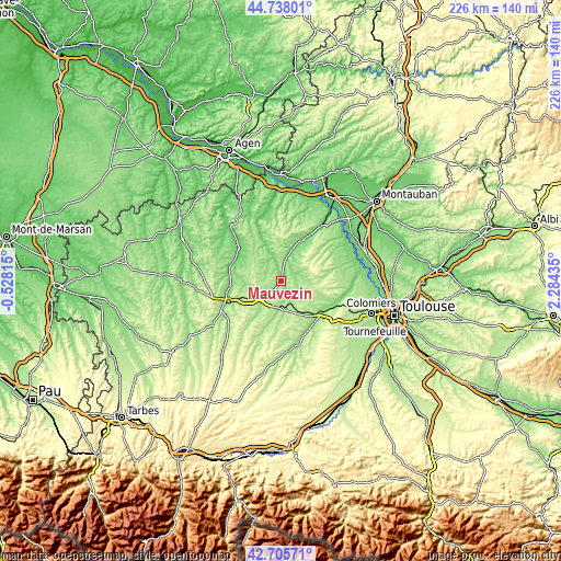 Topographic map of Mauvezin