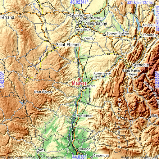 Topographic map of Mauves