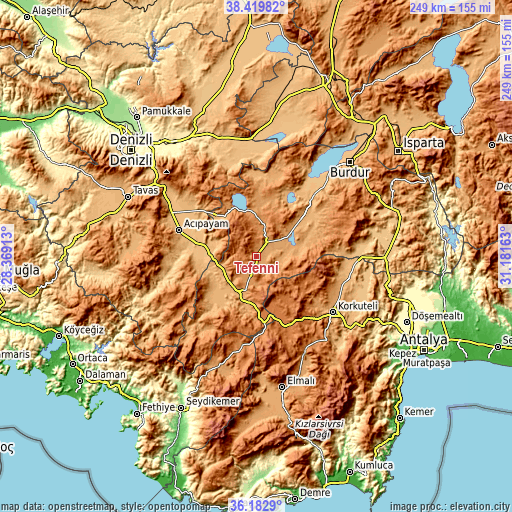 Topographic map of Tefenni