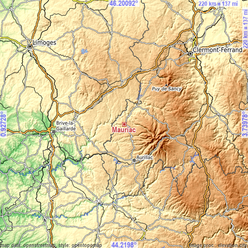 Topographic map of Mauriac