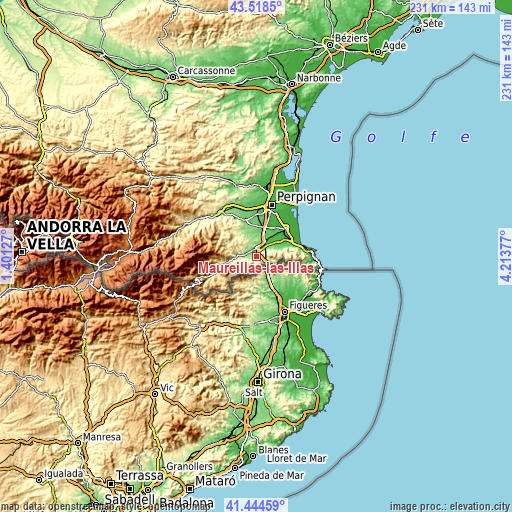 Topographic map of Maureillas-las-Illas