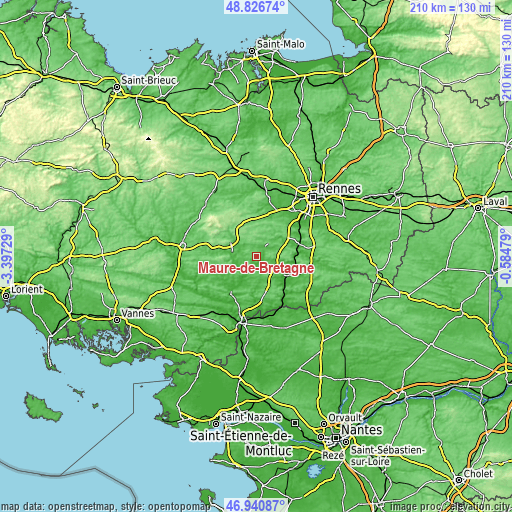 Topographic map of Maure-de-Bretagne