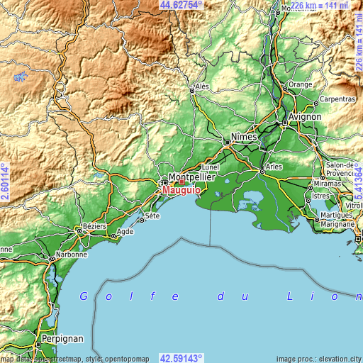 Topographic map of Mauguio