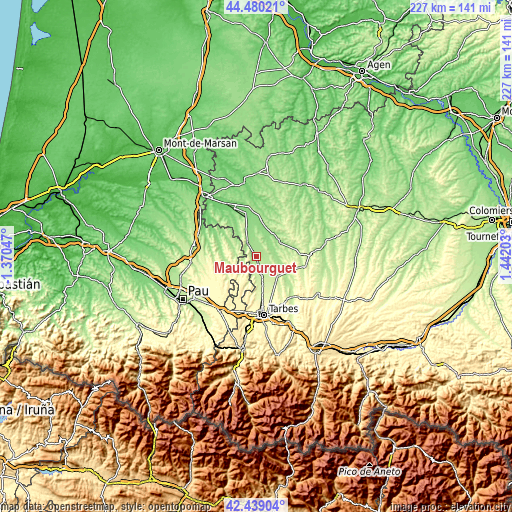 Topographic map of Maubourguet