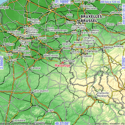 Topographic map of Maubeuge