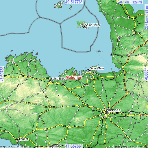 Topographic map of Matignon