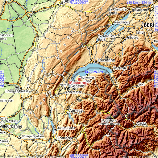 Topographic map of Massongy