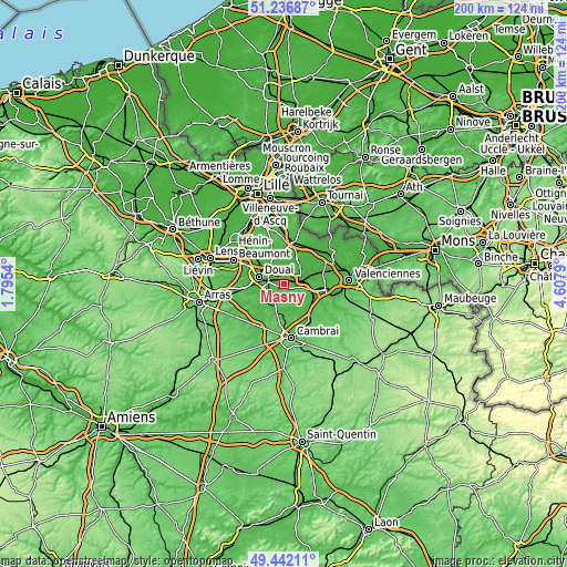 Topographic map of Masny