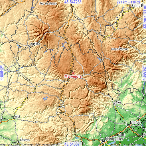 Topographic map of Marvejols