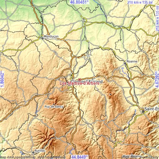 Topographic map of Les Martres-d'Artière