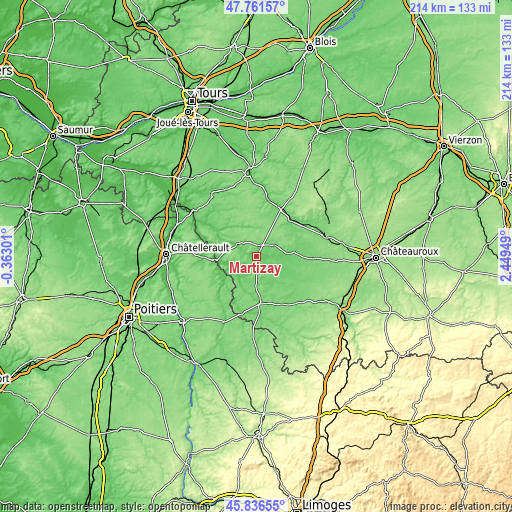 Topographic map of Martizay