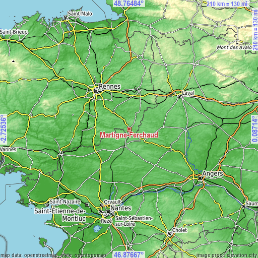 Topographic map of Martigné-Ferchaud