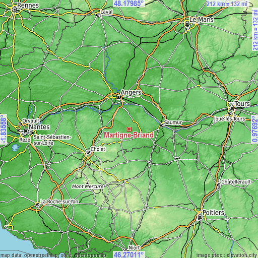 Topographic map of Martigné-Briand