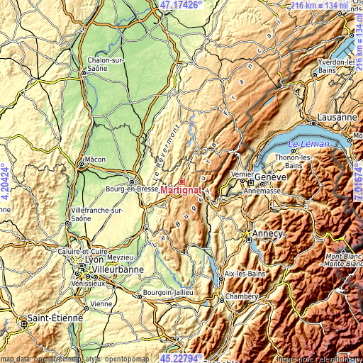 Topographic map of Martignat