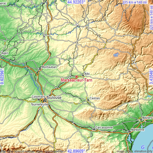Topographic map of Marssac-sur-Tarn