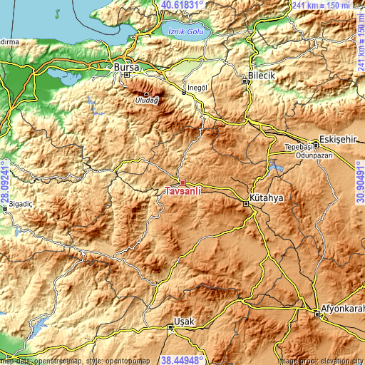 Topographic map of Tavşanlı