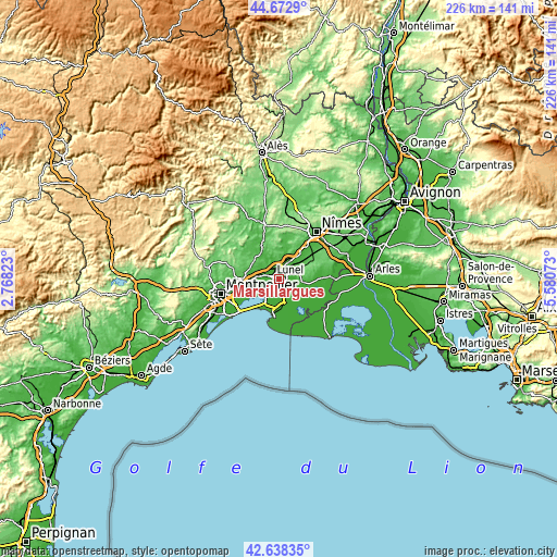 Topographic map of Marsillargues