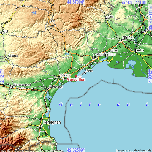 Topographic map of Marseillan