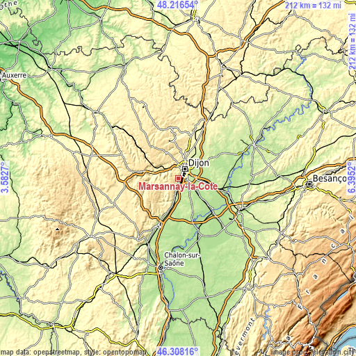 Topographic map of Marsannay-la-Côte