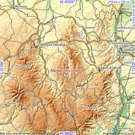 Topographic map of Marsac-en-Livradois