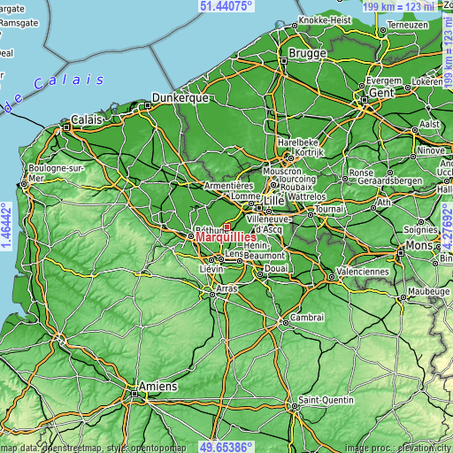 Topographic map of Marquillies