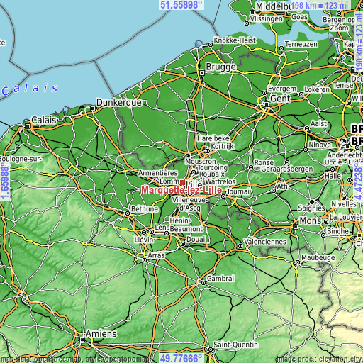 Topographic map of Marquette-lez-Lille