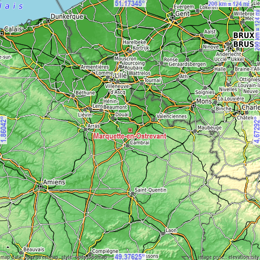 Topographic map of Marquette-en-Ostrevant