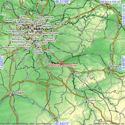 Topographic map of Marolles-sur-Seine