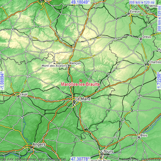 Topographic map of Marolles-les-Braults