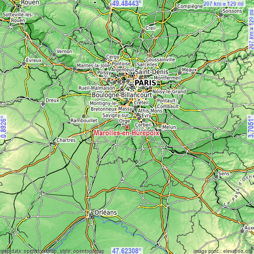 Topographic map of Marolles-en-Hurepoix