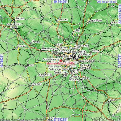 Topographic map of Marnes-la-Coquette