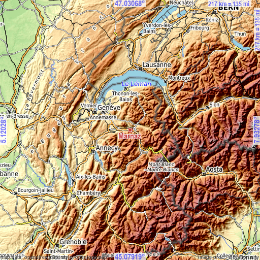 Topographic map of Marnaz