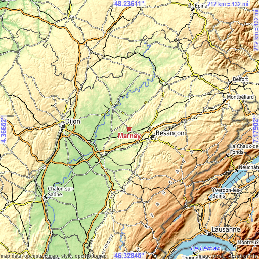 Topographic map of Marnay