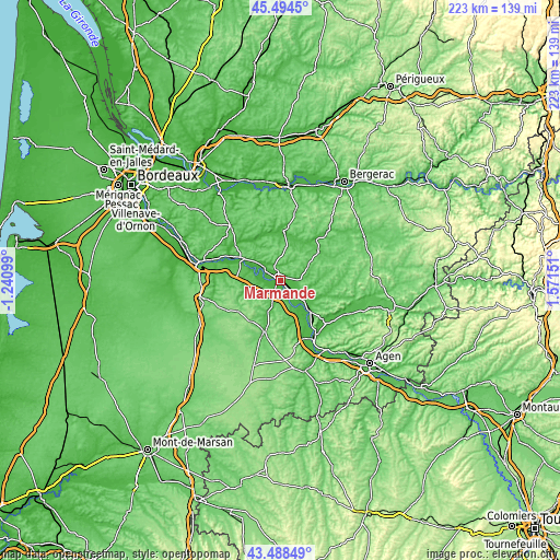 Topographic map of Marmande