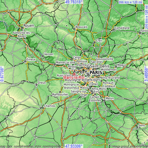 Topographic map of Marly-le-Roi