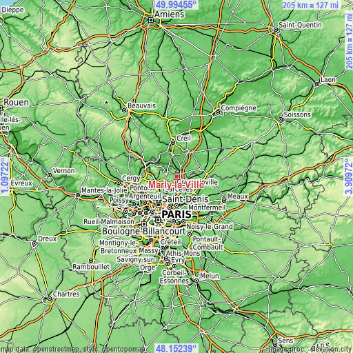 Topographic map of Marly-la-Ville