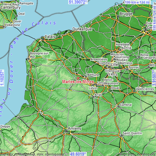 Topographic map of Marles-les-Mines