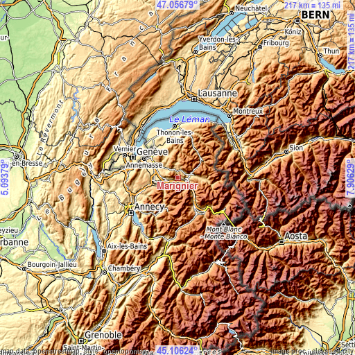 Topographic map of Marignier