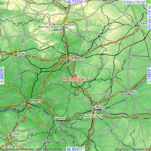 Topographic map of Marigné-Laillé