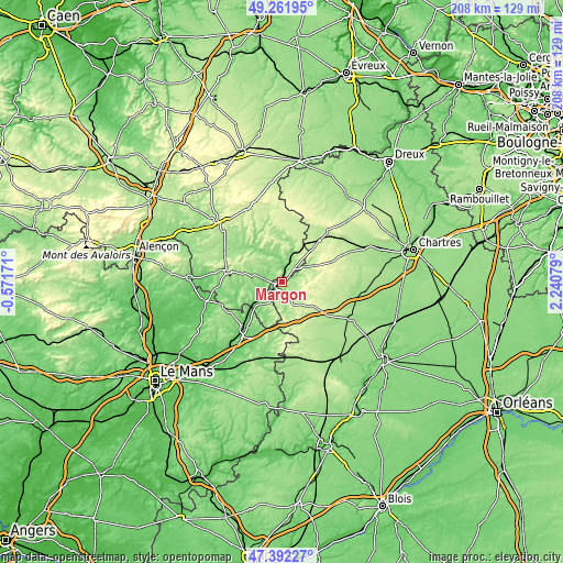 Topographic map of Margon