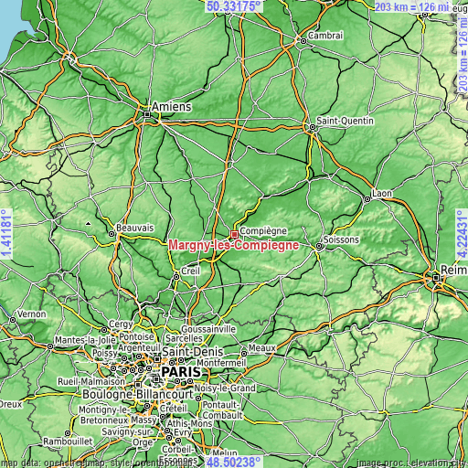 Topographic map of Margny-lès-Compiègne