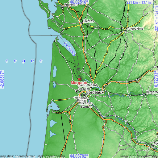 Topographic map of Margaux