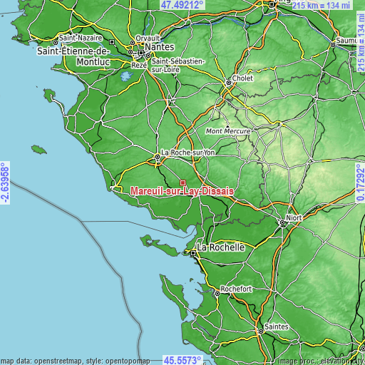 Topographic map of Mareuil-sur-Lay-Dissais